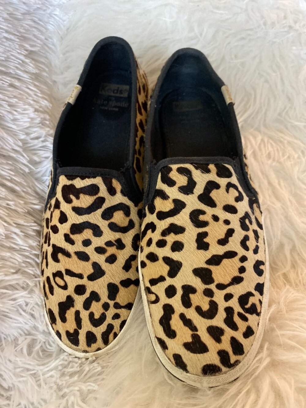 Kate Spade/Keds Comfort Slides Women's Size 8.5 Leopard Print Calf Hair Leather